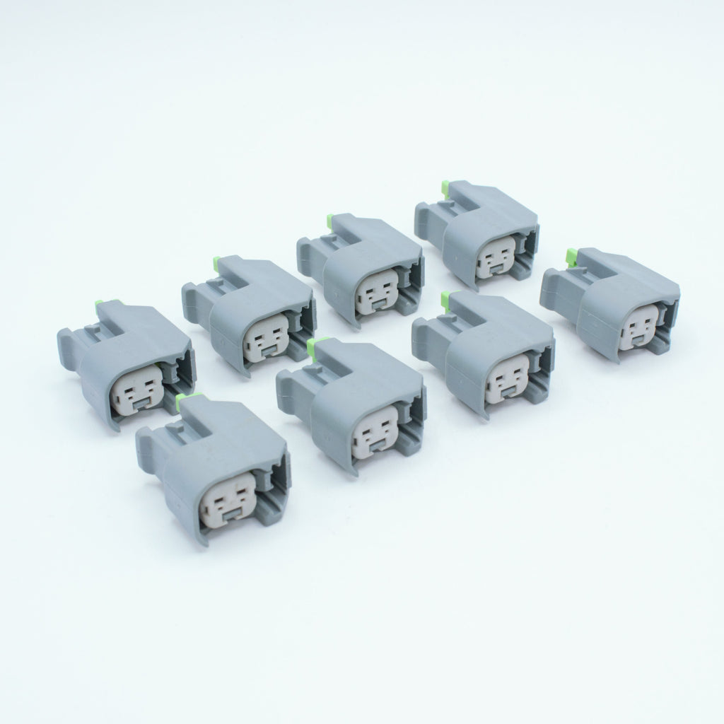 Set of 8 GM LS injector connectors for EV6 USCAR type injectors.
Grey with a white TPA and a green TPA. Made by Delphi GT150 series 2 pin way terminal, sealed
Set comes with terminals and seals
can be used with most OEM and aftermarket USCAR injectors
avaliable as a set of 4,6 or 8