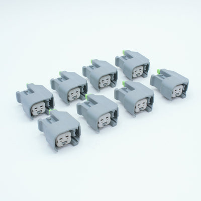Set of 8 GM LS injector connectors for EV6 USCAR type injectors.
Grey with a white TPA and a green TPA. Made by Delphi GT150 series 2 pin way terminal, sealed
Set comes with terminals and seals
can be used with most OEM and aftermarket USCAR injectors
avaliable as a set of 4,6 or 8
