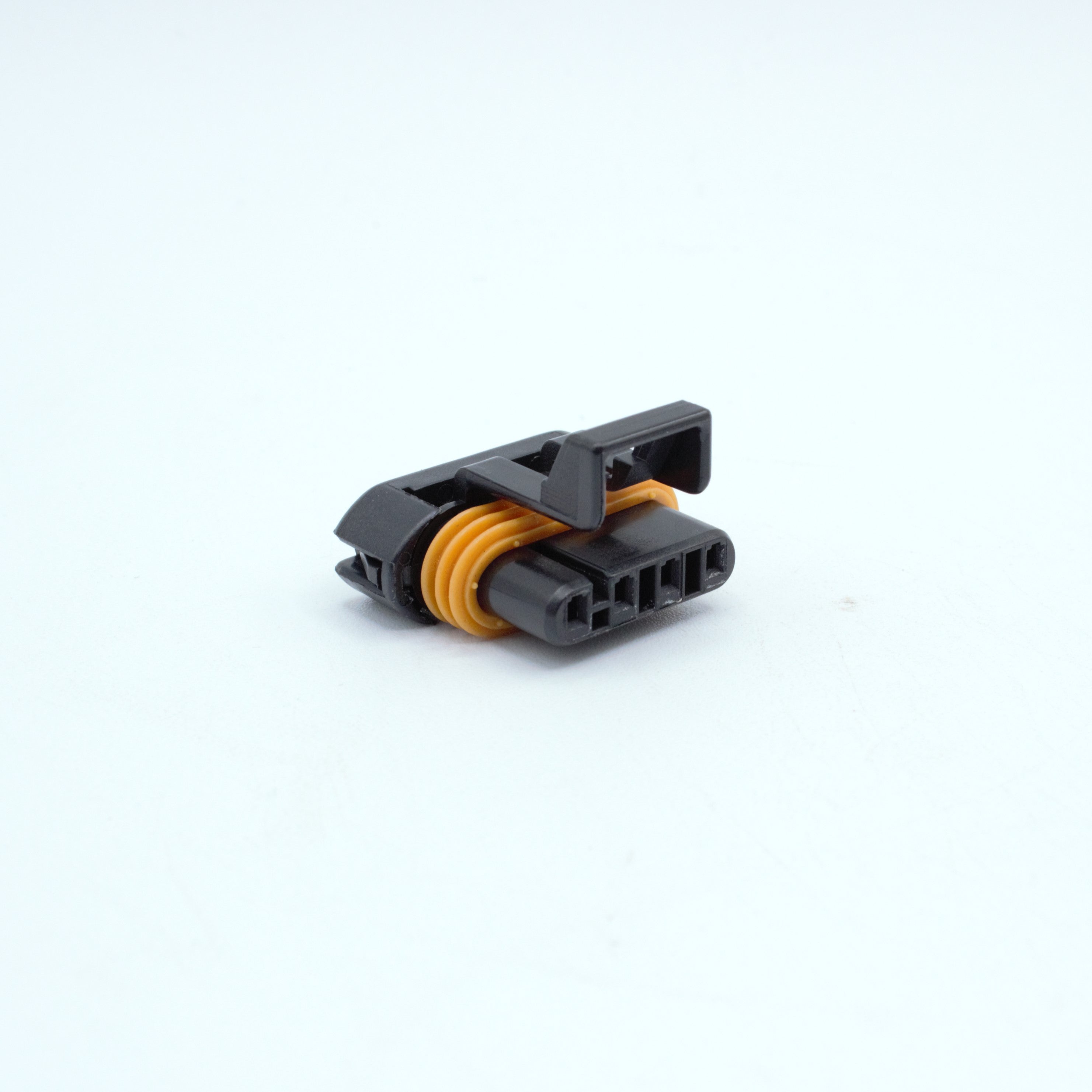 GM LS ignition coil connector for Gen 3 IIV ignition coils or D585 truck LS2 ignition coils. 
Black with an orange seal, comes with a black TPA. Made by Delphi Metri-pack Metripack 150 series Code 1 coding keying 4 pin way terminal, sealed
Each set comes with terminals and seals
can be purchased as a set of 4, 6 or 8