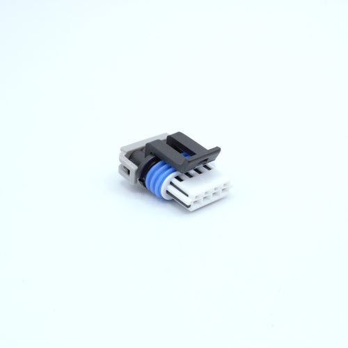 GM LS ignition coil connector for Gen 4 IV ignition coils or Corvette Camaro LS3 LS7 ignition coils. 
Black with an blue seal, comes with a white TPA on the front and a Grey . Made by Delphi GT150 series 4 pin way terminal, sealed
Each set comes with terminals and seals Code B coding keying
can be purchased as a set of 4, 6 or 8PS on the pack