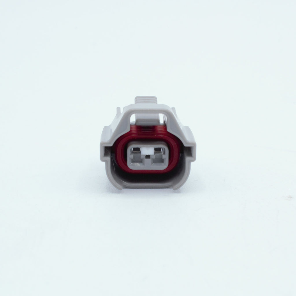 Toyota EV6 USCAR injector connector
Grey with a red seal orange seal and a white TPA
Has 2 keys that are high higher close to top
2 terminal, sealed
Made by Sumitomo TS series
sold in sets of 4, 6 or 8 
For 1JZ 2JZ 1UZ 3UZ engines