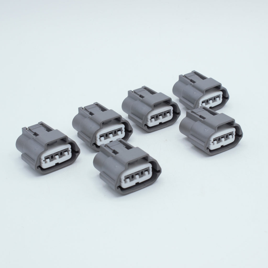 set of 6 Ignition coil connector for Nissan GTR R35 coils
Grey with white TPA, made by Sumitomo RS type E series (similar to 62 series) 3 way terminal pin sealed

sold in packs of 4, 6 for SR and RB, JZ 7M engines