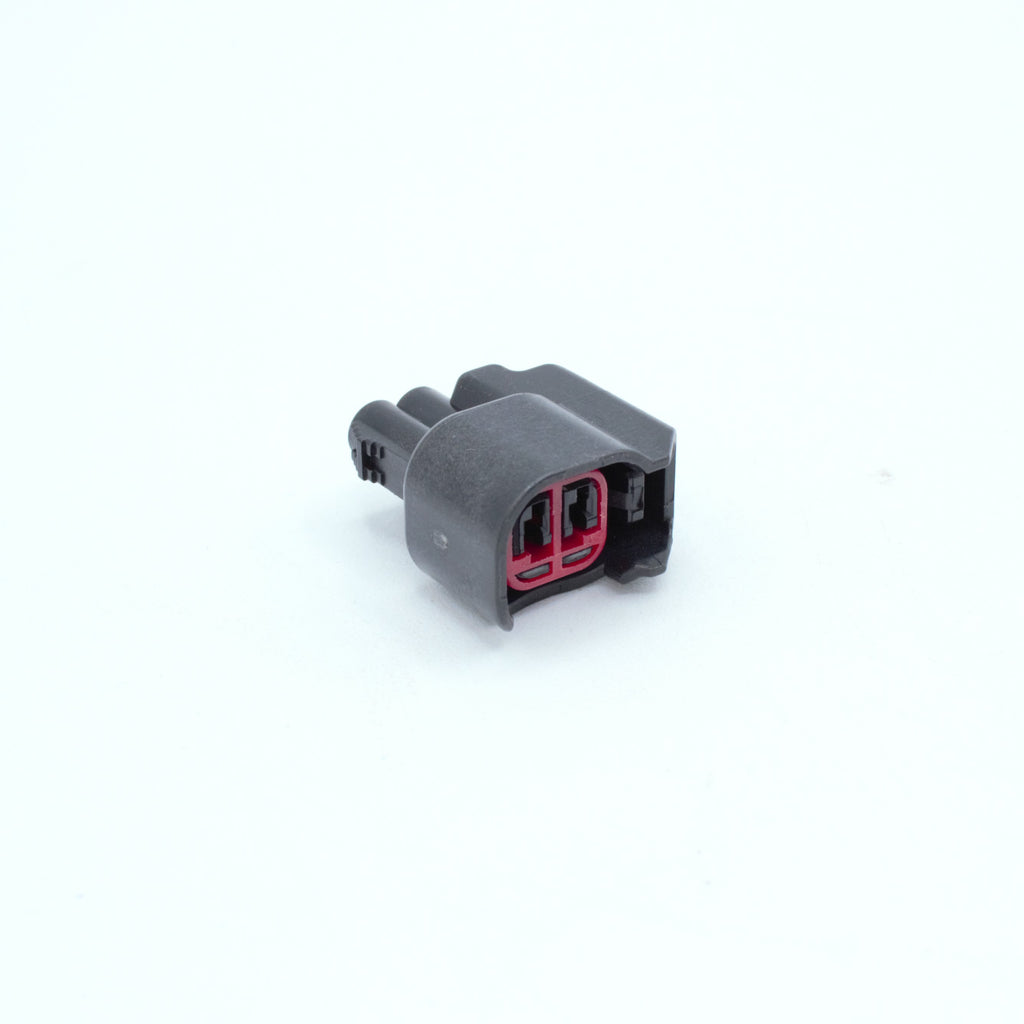 EV14 injector connector
black, red TPA blue seal
2 way terminal pin
sealed
Made by EPC 1.5 sealed series using yazaki terminals and seals
common for aftermarket EV14 injectors like Deatchwerks, injector dynamics, CPI, FIC fuel injector clinic and some OEM type

sold in sets of 4, 6 or 8 with terminals and seals