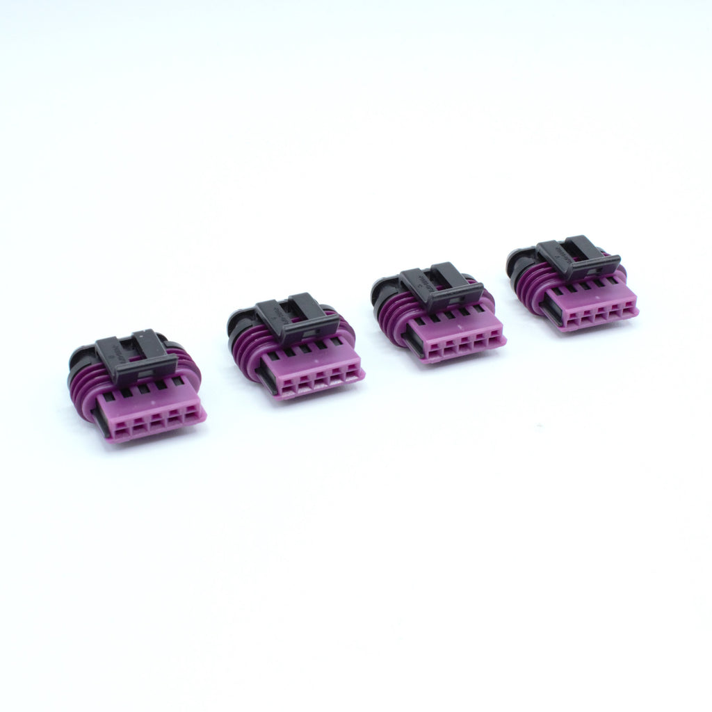 Set of 4 IGN-1A ignition coil connectors
5 way terminal sealed
black with violet purple green seal
Uses Delphi GT150 terminals and seals
accepts shrink boot

For use with mercury IGN-1a ignition coils sold by Link Haltech Ecumaster WHP and more
sold as a set of 4 6 or 8 with terminals and seals
