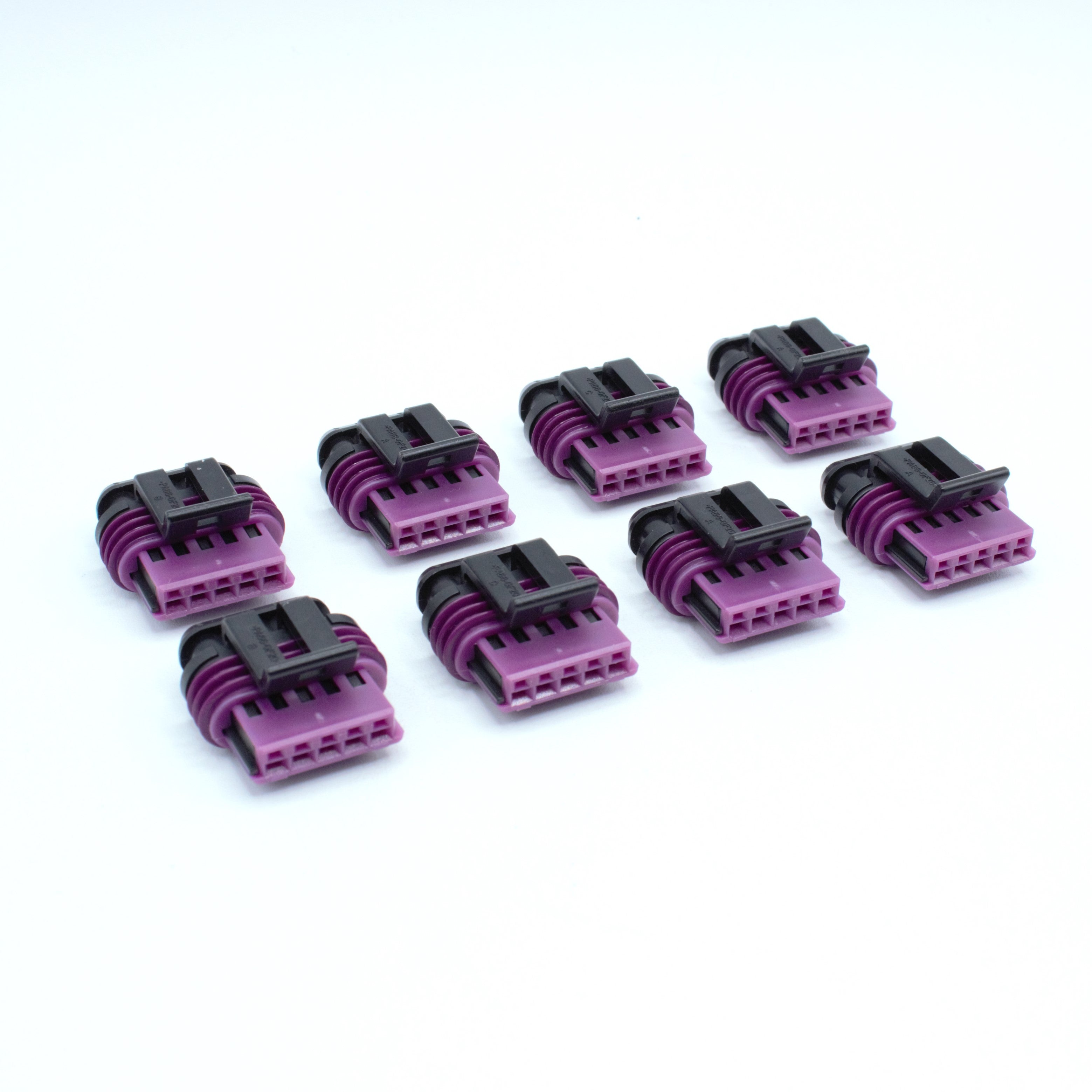 Set of 8 IGN-1A ignition coil connectors
5 way terminal sealed
black with violet purple green seal
Uses Delphi GT150 terminals and seals
accepts shrink boot

For use with mercury IGN-1a ignition coils sold by Link Haltech Ecumaster WHP Holley and more
sold as a set of 4 6 or 8 with terminals and seals