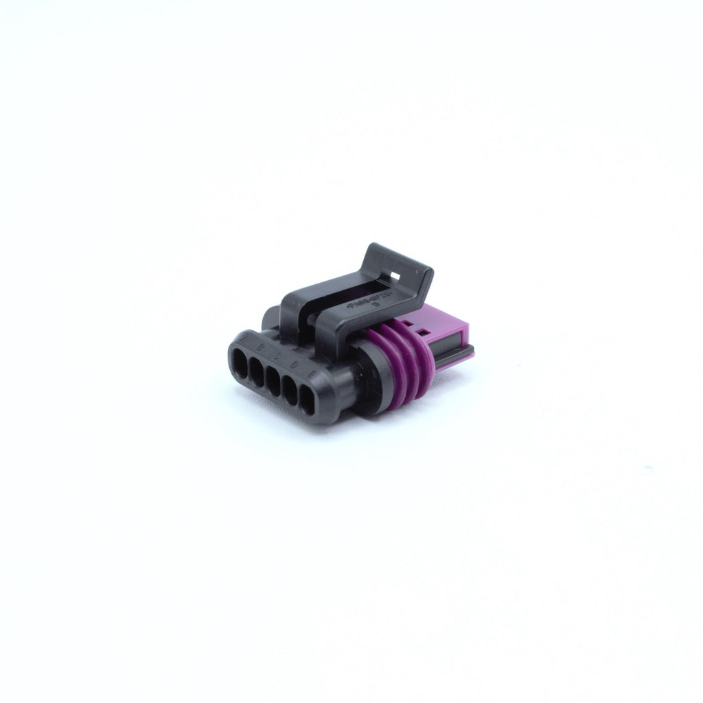 IGN-1A ignition coil connector
5 way terminal sealed
black with violet purple green seal
Uses Delphi GT150 terminals and seals
accepts shrink boot

For use with mercury IGN-1a ignition coils sold by Link Haltech Ecumaster WHP and more
sold as a set of 4 6 or 8 with terminals and seals