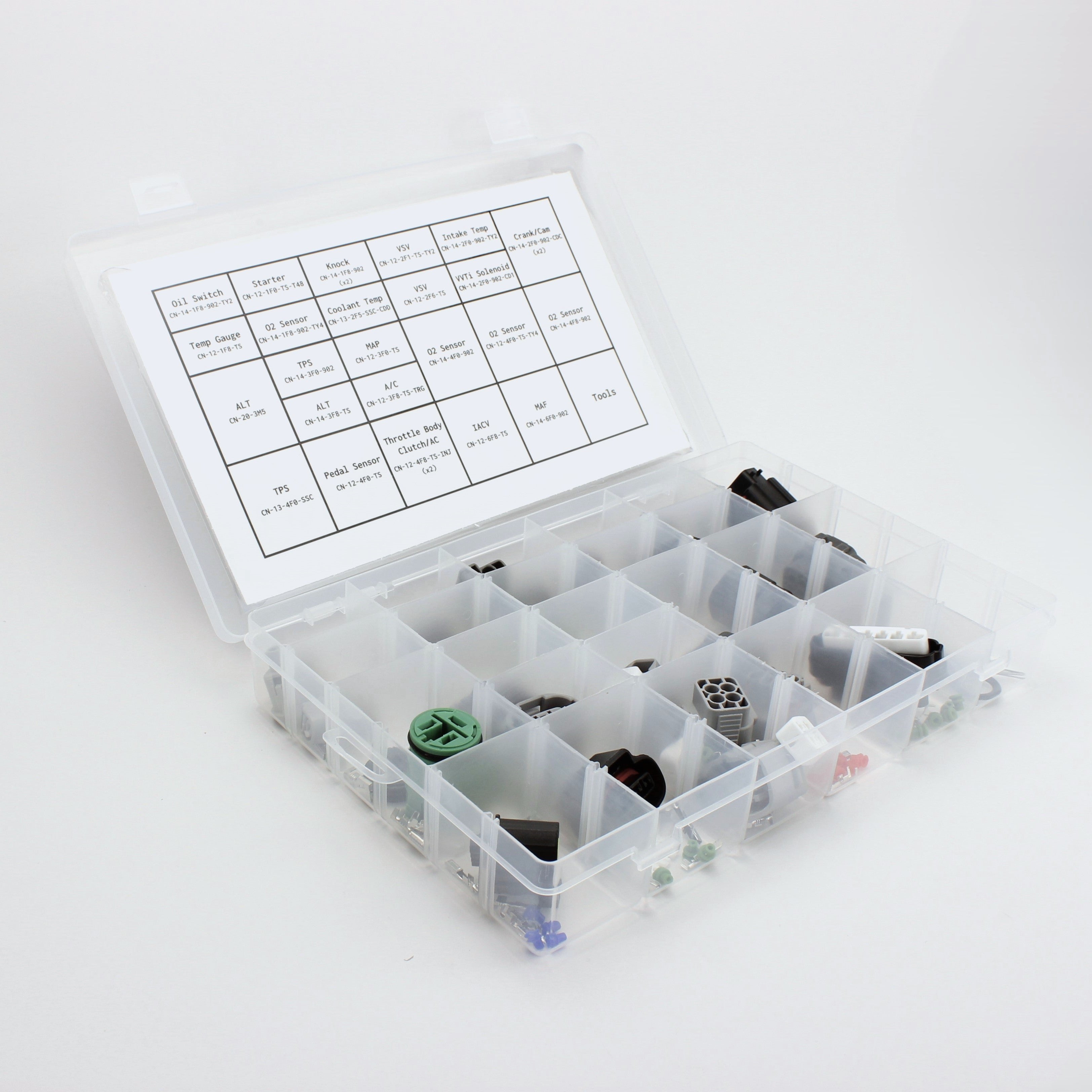 Toyota JZ connector kit
all JZ connectors in one kit with terminals and seals and a de-pin tool set
contents inside open