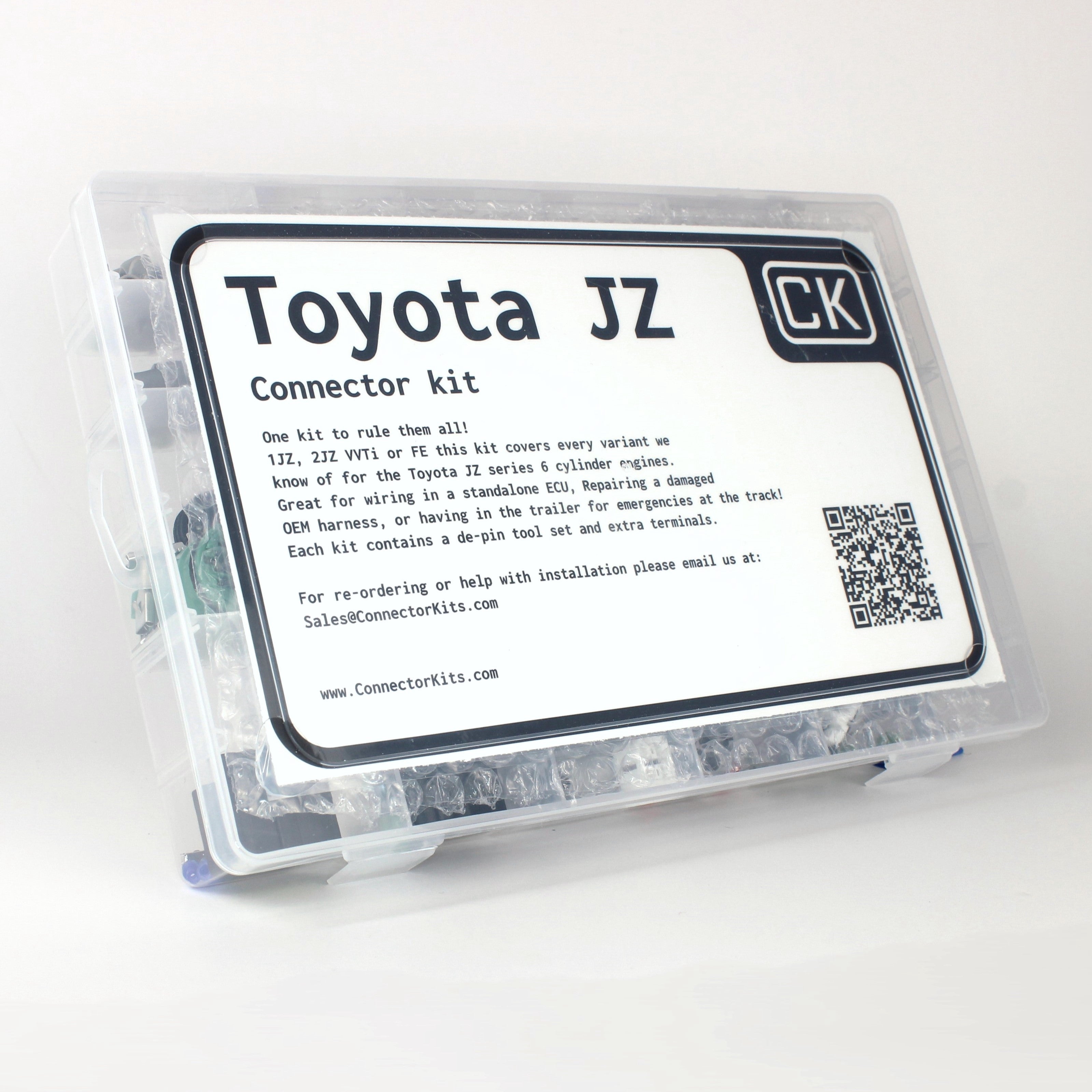 Toyota JZ connector kit
all JZ connectors in one kit with terminals and seals and a de-pin tool set