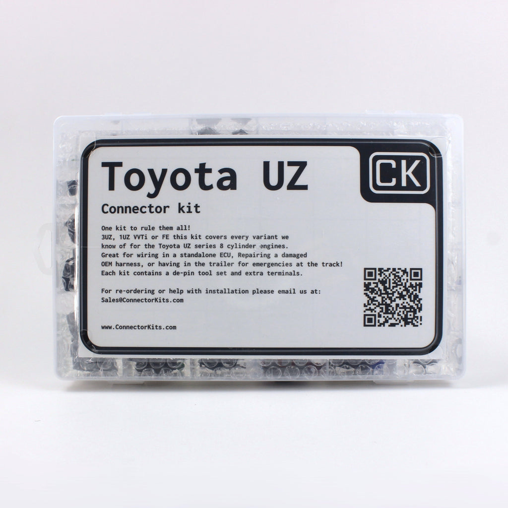 Toyota UZ connector kit
all UZ connectors in one kit with terminals and seals and a de-pin tool set
Perfect for you Toyota 1UZ 2UZ or 3UZ engine in LS400 GS400 Land cruiser, Crown or Celsior UCF30