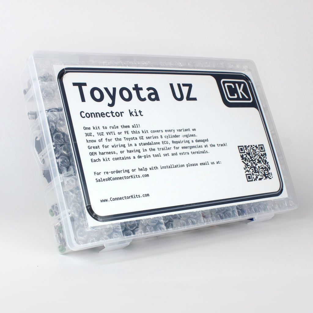 Toyota UZ connector kit
all UZ connectors in one kit with terminals and seals and a de-pin tool set
Perfect for you Toyota 1UZ 2UZ or 3UZ engine in LS400 GS400 Land cruiser, Crown or Celsior UCF30